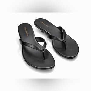 New! $248 Tory Burch Black Leather Sandals Kitten Heel sz 9. 5